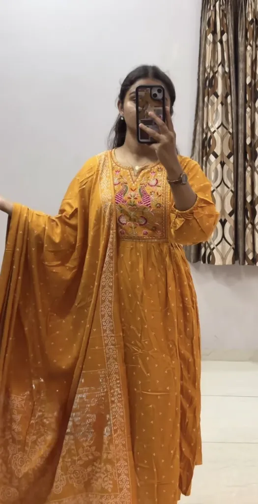 Mustard Embroidered Kurta Set with Dupatta